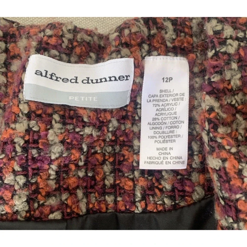 Vtg Alfred Dunner Womens Blazer Size 12P Red Tweed Office Academia Cottage Core